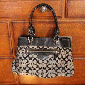 M-Lg  Coach Signature Hand Bag Purse Tan/Brown